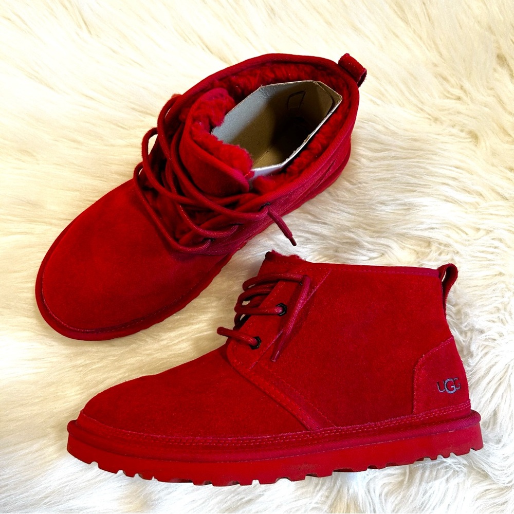 UGG Neumel Suede Fur Lined Chukka Ankle Boots Shoes Wool Red Men’s Size 10